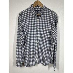 J Crew Shirt Mens XL Slim Blue White Gingham Cotton Linen Button Down Casual
